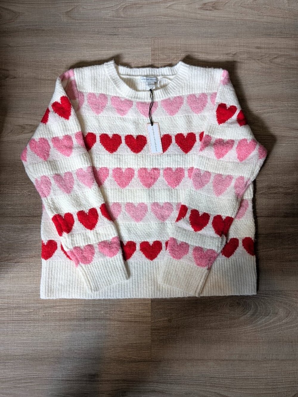 NWOT Cupcakes & Cashmere Red and Pink Heart Crew Neck Sweater